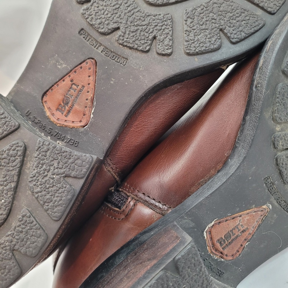 Born Riding Boots W62417 Mahogany Brown Leather Harness Tall Zip Shoes 8.5 40 - Picture 11 of 13
